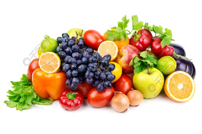不同水果和蔬菜在白色背景上的一套